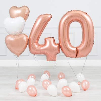 Фонтан из шаров с цифрой 40 лет Розовое Золото