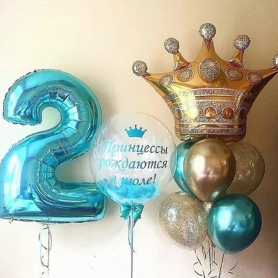 Композиции из шаров на день рождения для Принцессы с цифрой 2